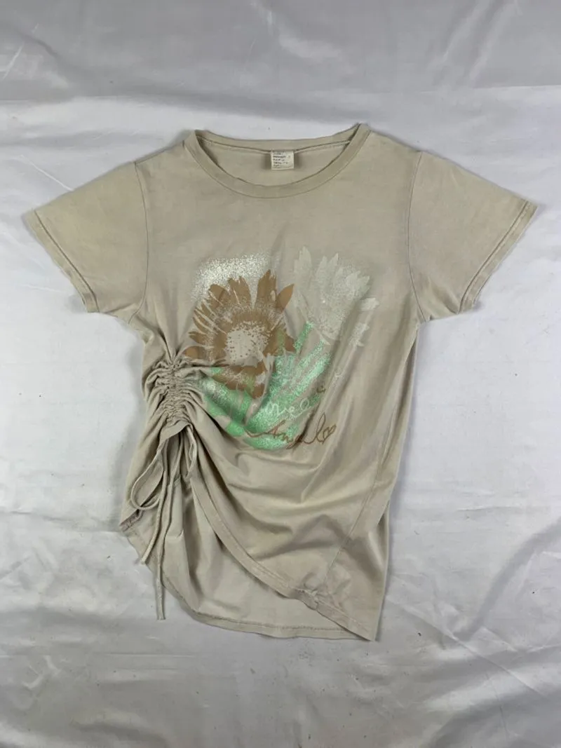 H-N-Y Tan Asymmetrical Lace Tee (M) photo 1