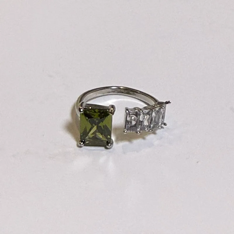 Vintage Green White Diamond Stainless Steel Zirc0nia Ring  photo 1