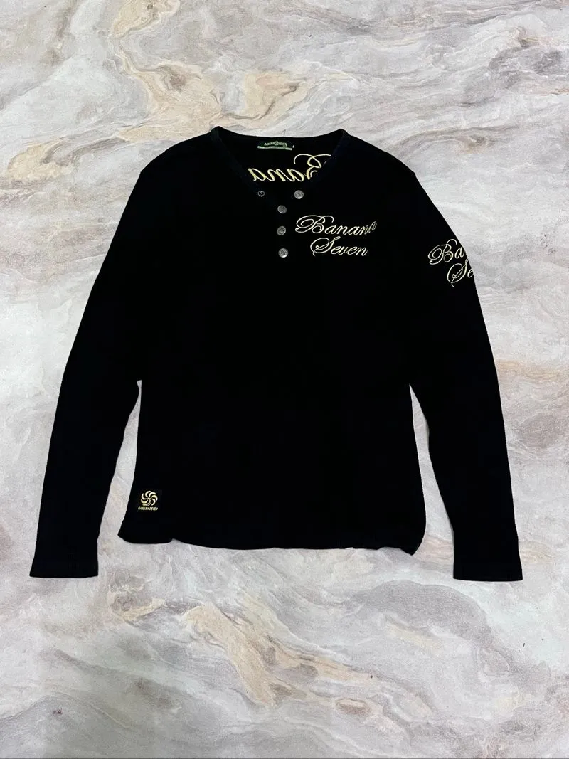 Y2k waffle henleys shirt banana seven  photo 1