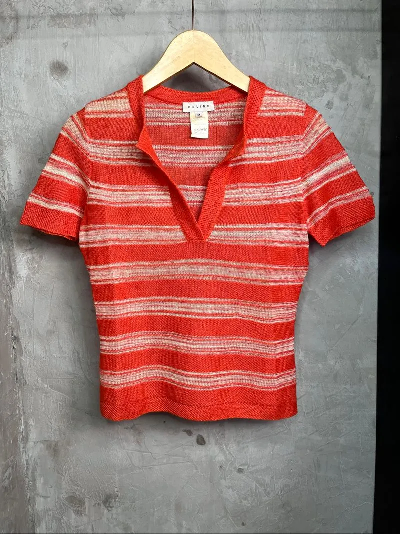 Vintage Celine Orange V Neck Stripe Knitwear photo 1