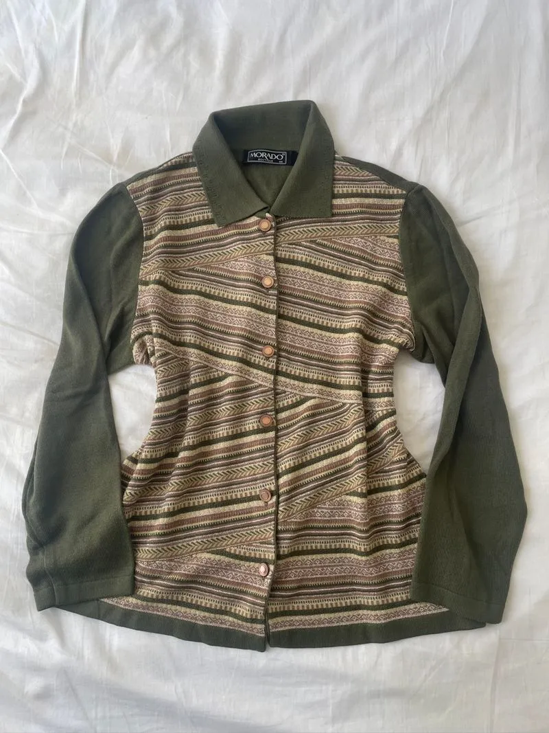 Olive Ethnic Stripe Knit Cardigan  photo 1