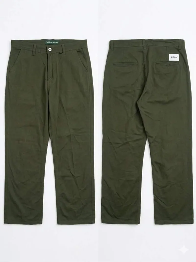 selfless chino loose straight pants army green  waist:86 pan photo 1