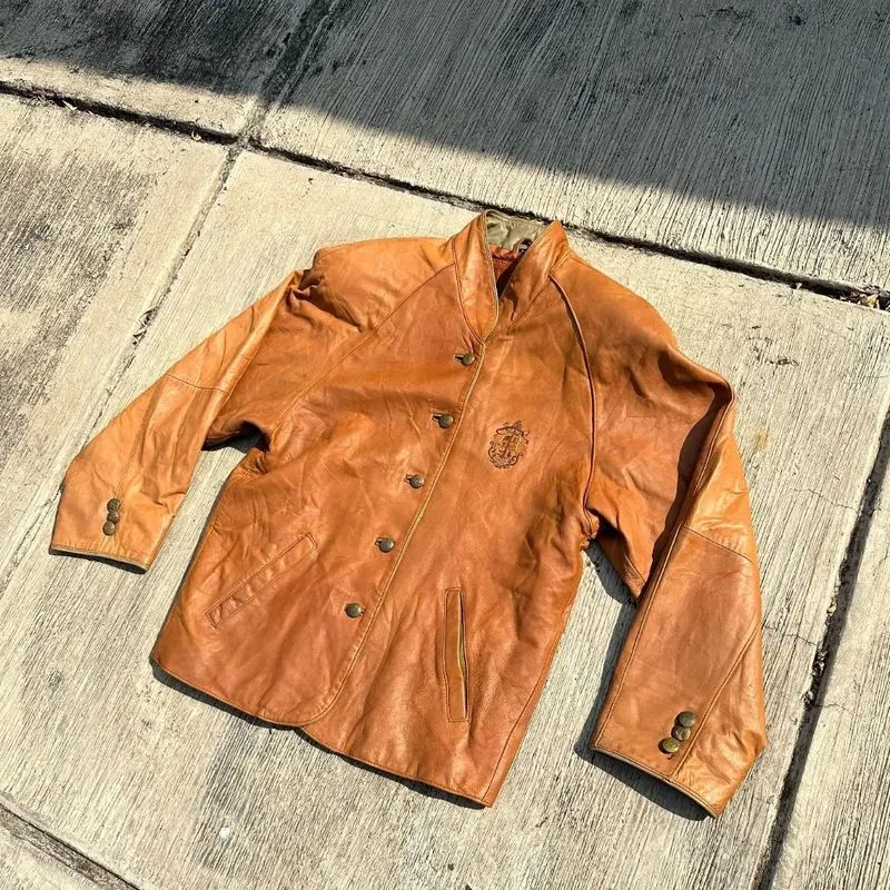 Vintage Biker Leather jacket Pria brown photo 1