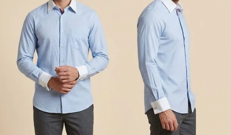 Kemeja lengan panjang two tone blue white photo 1