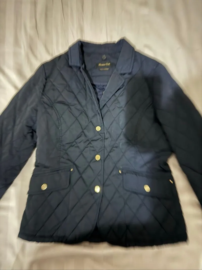 Massimo Dutti Black Quilted Jacket Gold Accents Size M photo 1