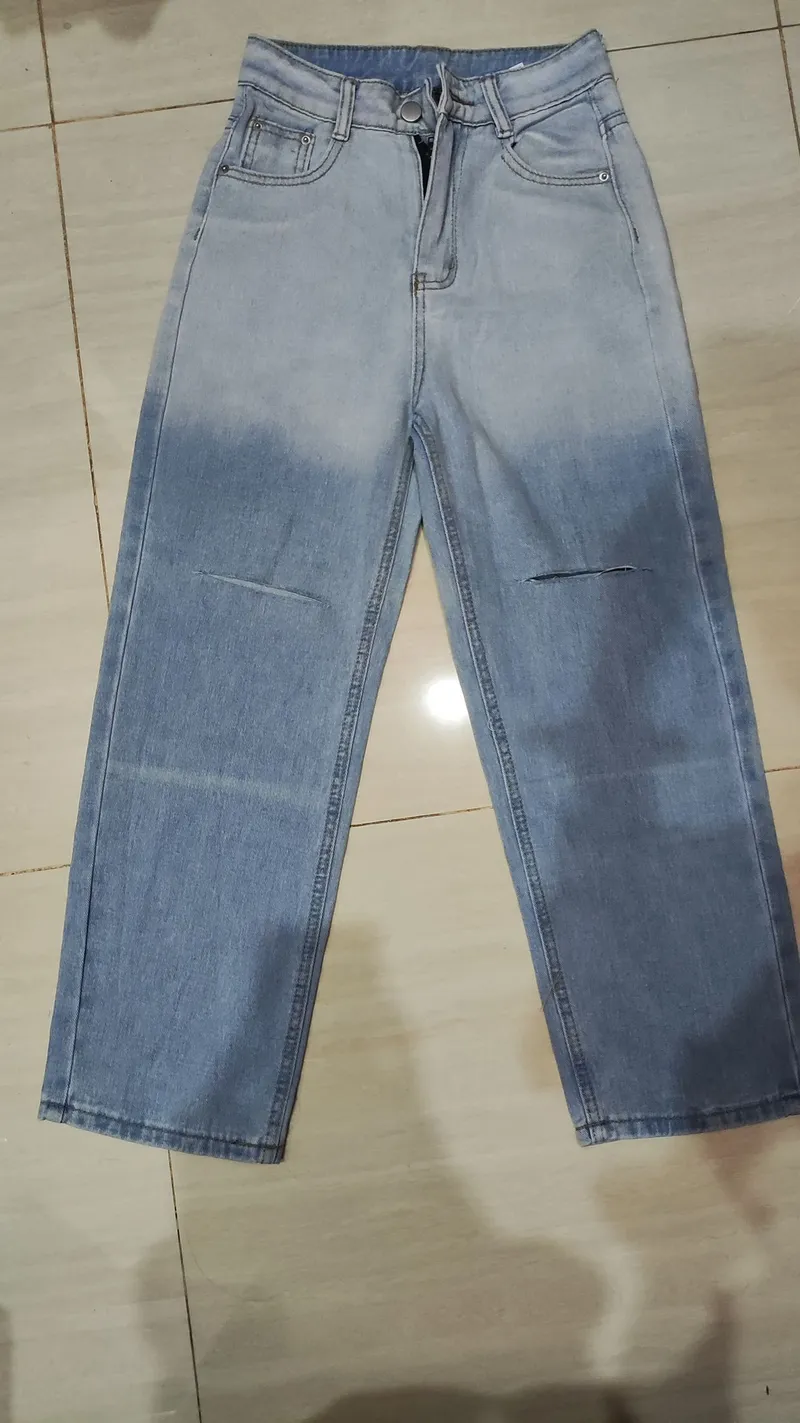 Vintage Casual Ripped jeans Wanita white blue photo 1