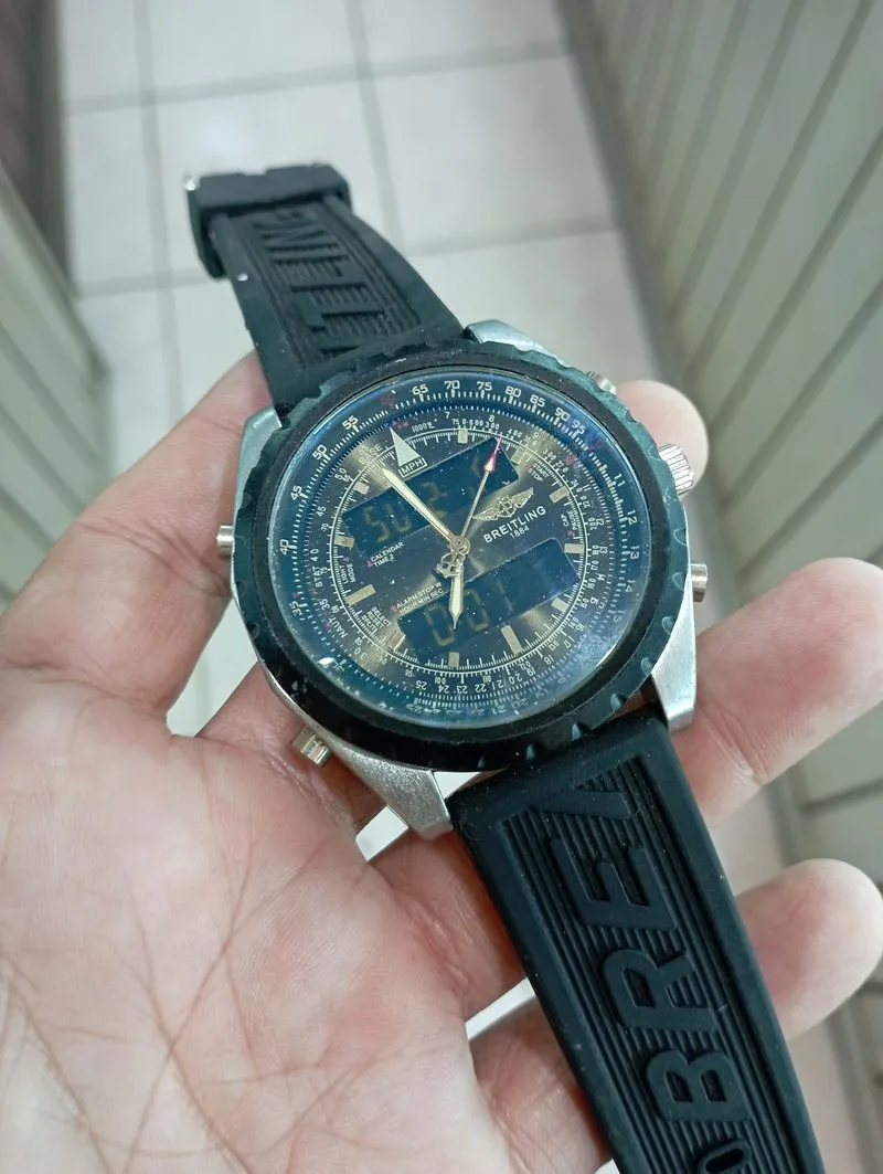 Jam tangan pria sporty stainless steel dual time traveling s photo 1
