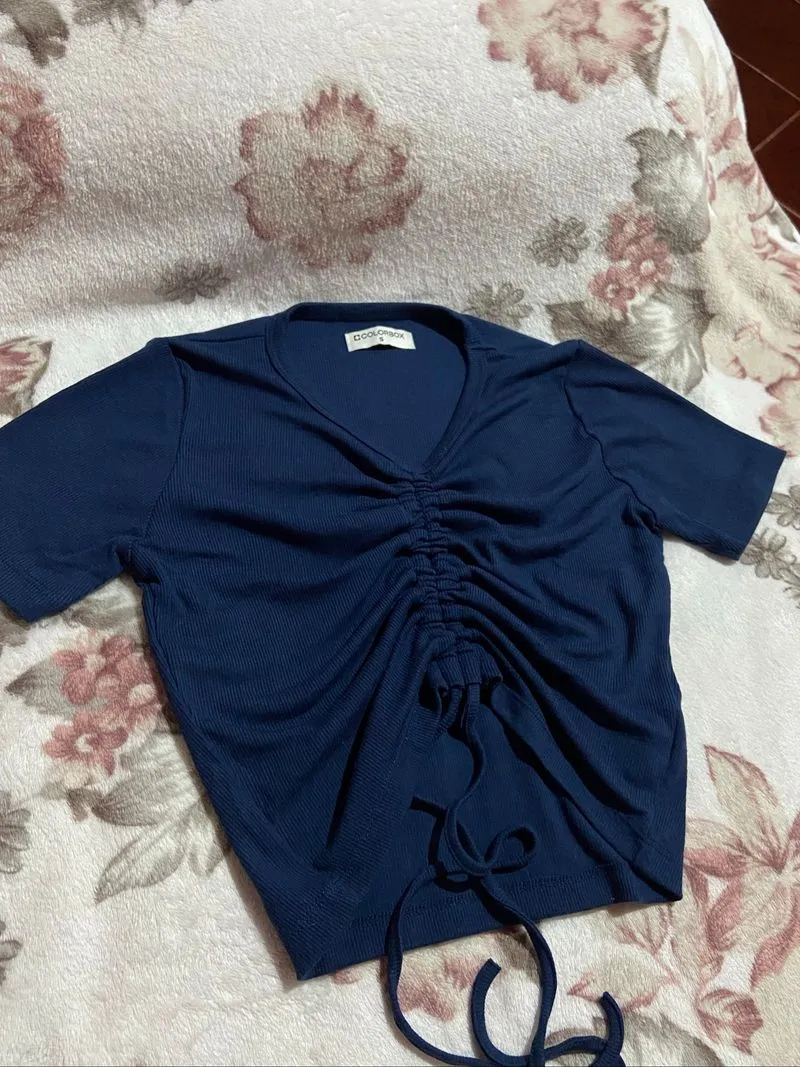 Drawstring Crop Top Tee Navy | COLORBOX photo 1
