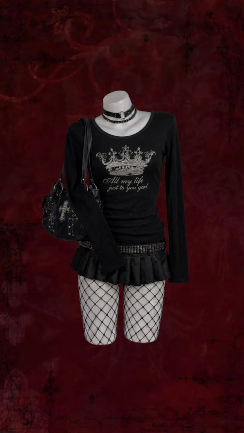 🜲•Black Crown Beads Long Sleeve Tops•🜲 photo 1