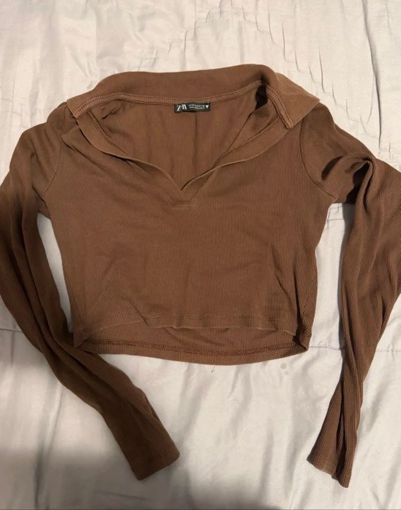 ZARA Brown Long-sleeve Crop photo 1