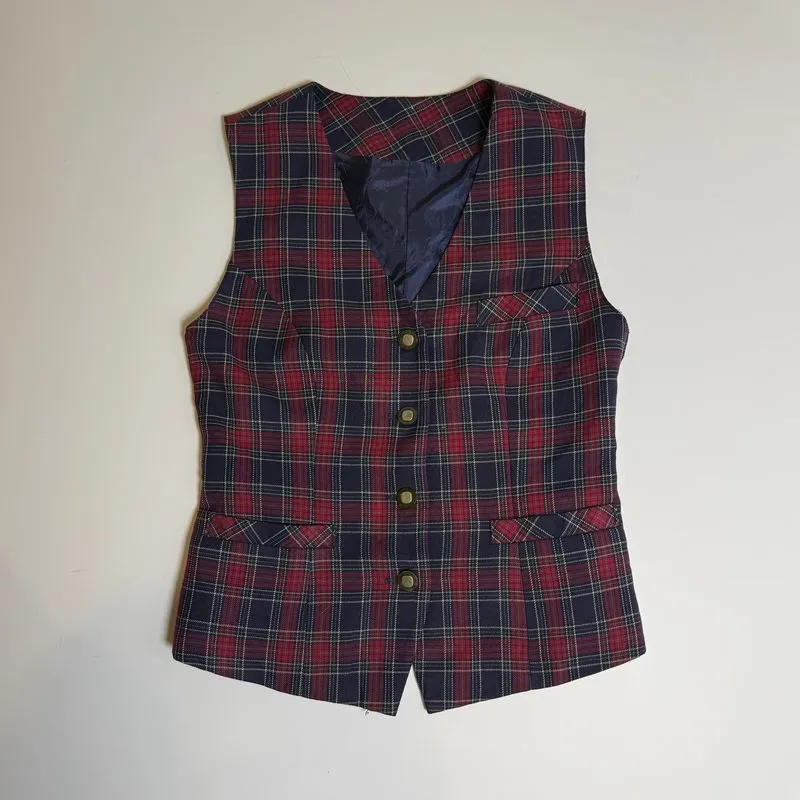 Vintage Red Plaid Tartan Pattern Top Vest photo 1