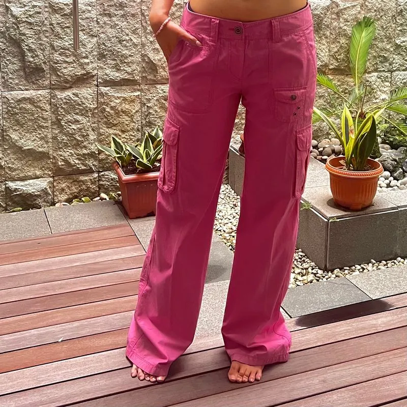 Low Rise Cargo Flare Pants Bubblegum Pink photo 1