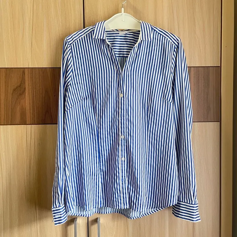 striped shirt longsleeve top lengan panjang blue atasan photo 1