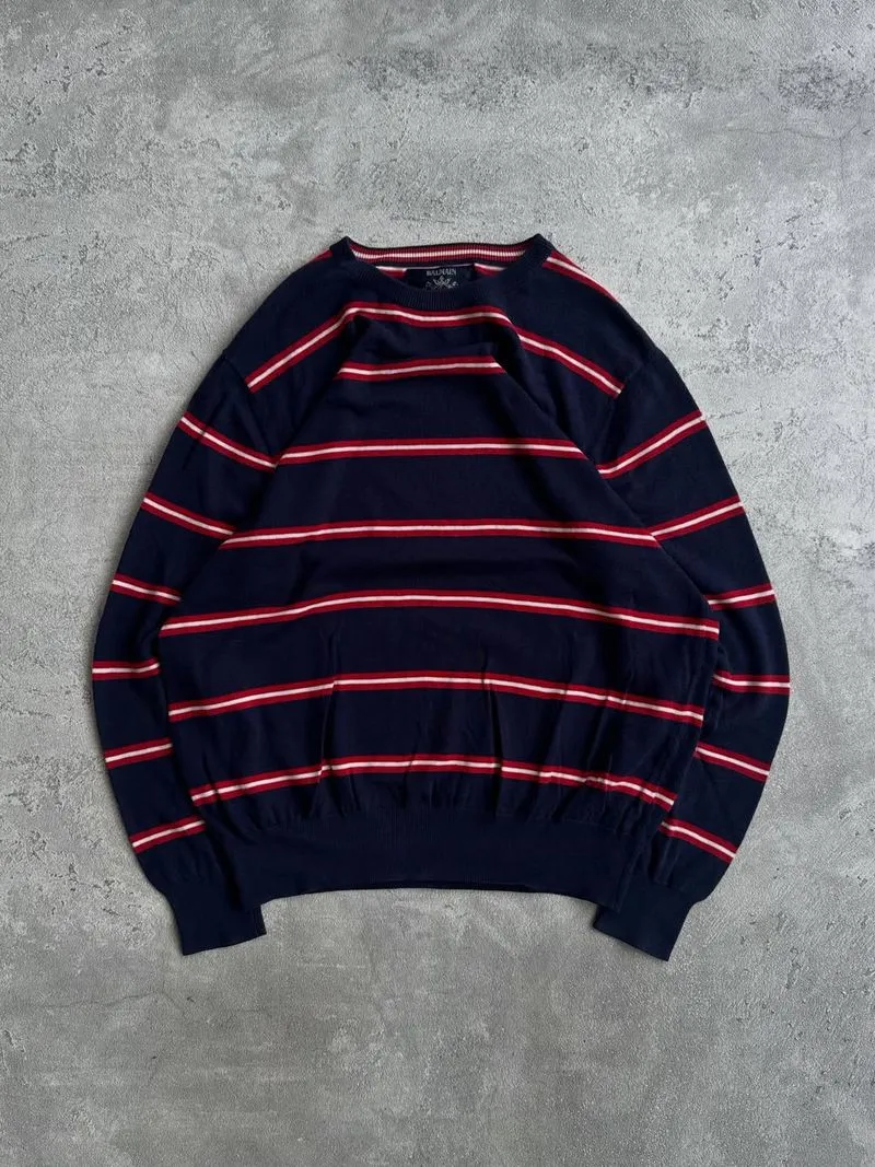 Balmain knitwear stripe pattern grandpa sweater photo 1