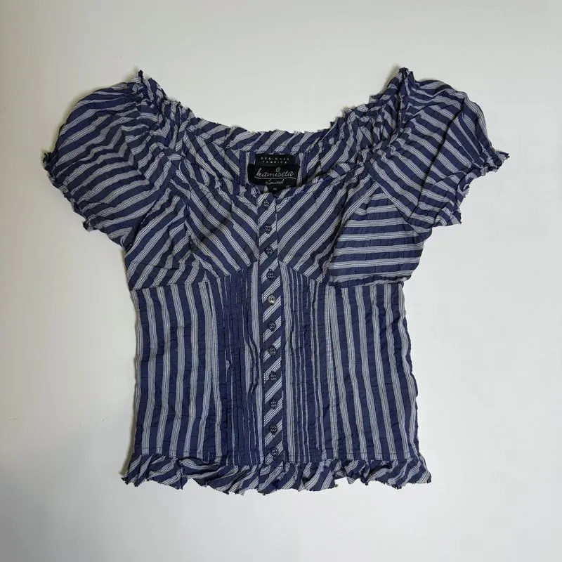 Kamiseta Limited Navy Blue Striped Milkmaid Button Up Top  photo 1