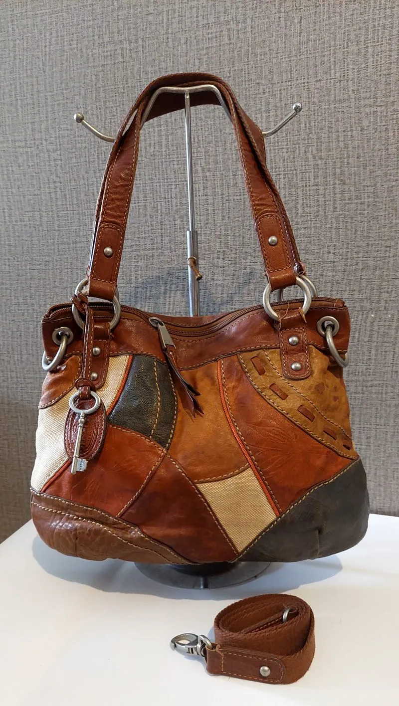 Fossil Liberty Cnv Satchel Patchwork Tooled Leather  photo 1