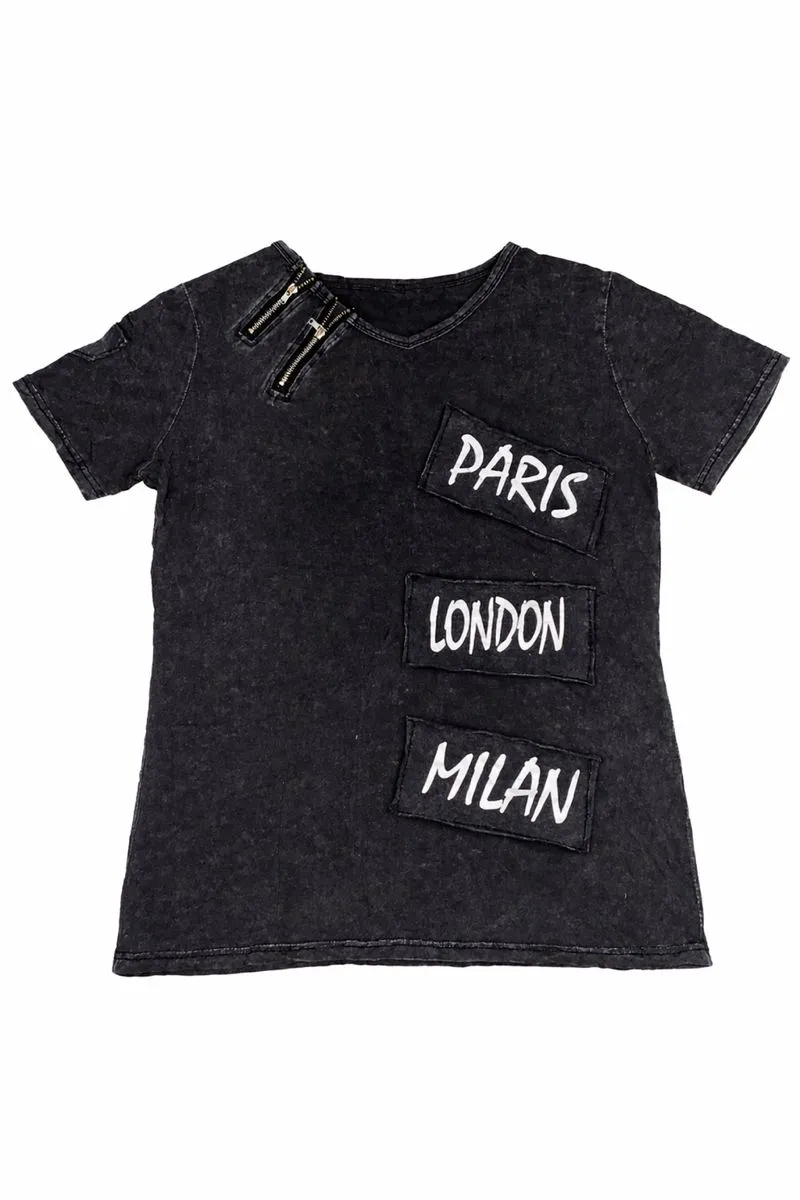 y2k emo punk gothic double zipper neck tshirt photo 1