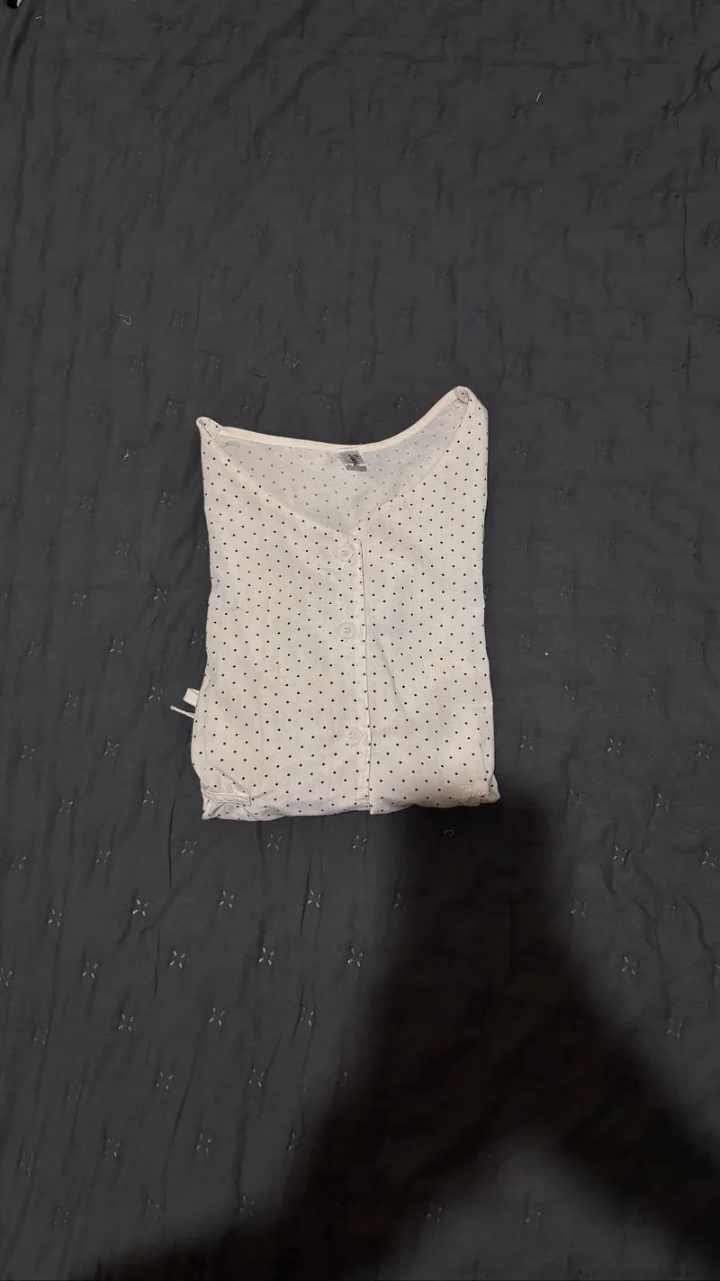 Atasan Wanita Blouse Crop Putih Polkadot Pinggang Tali photo 1