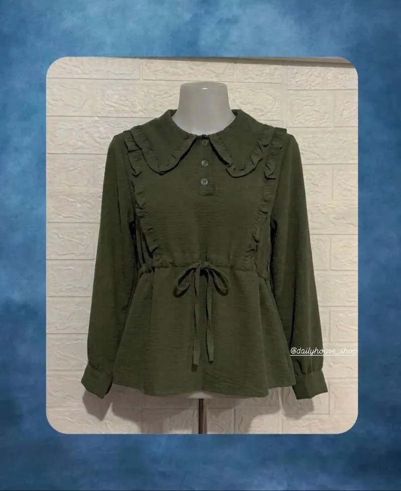 Atasan Wanita vintage Lengan Panjang warna hijau photo 1
