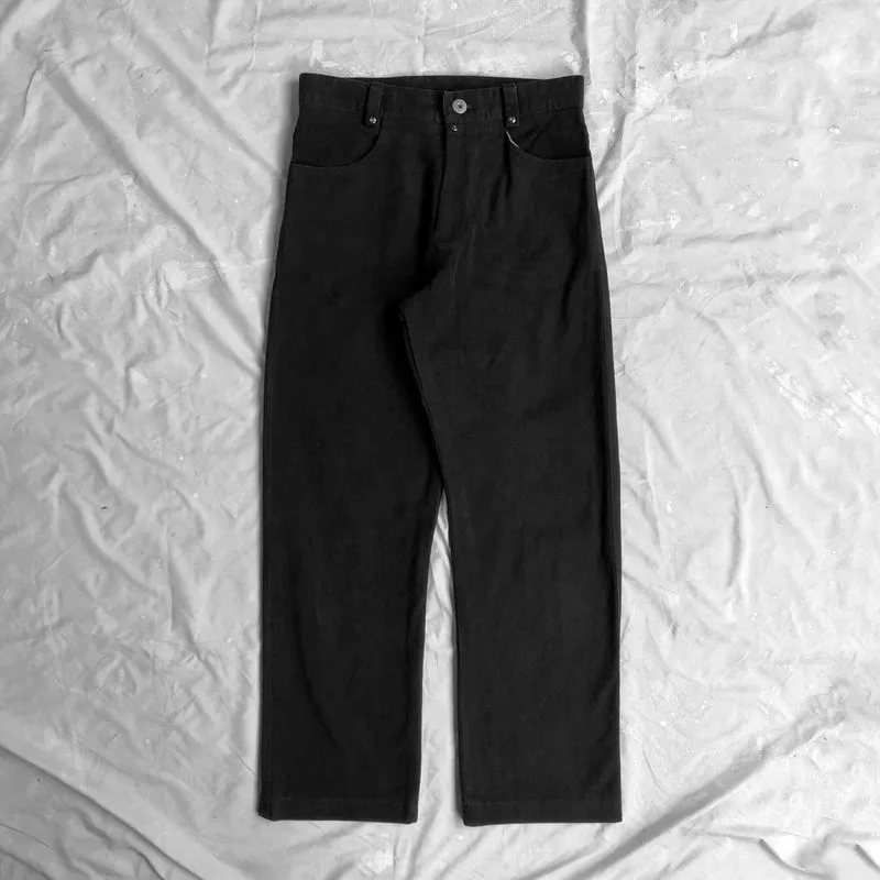 Cotton Suede Button Fly Double Black Pants photo 1