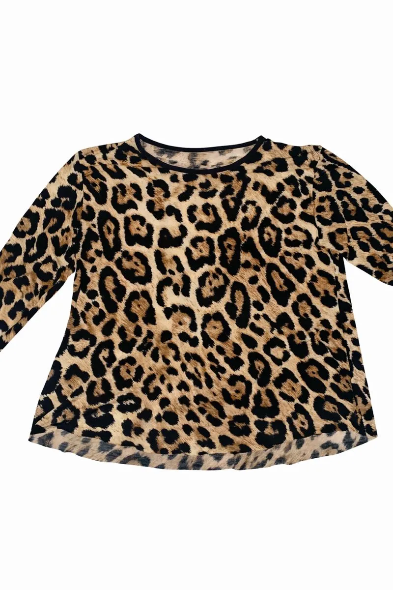 long sleeve 3/4 leopard print top flat lay photo 1