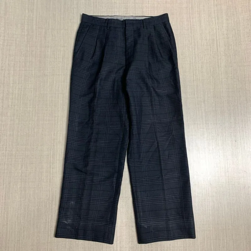 japanese tailored tartan double pleat realaxed wide trousers photo 1