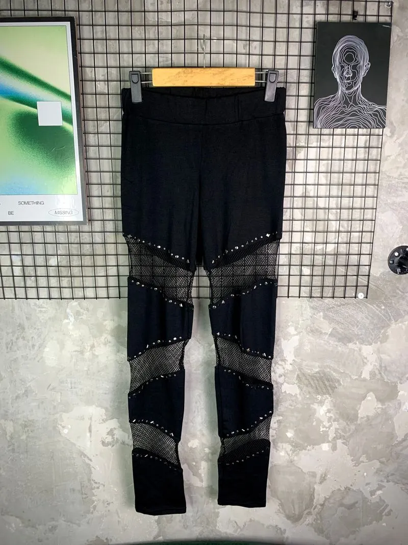 Ghost Of Harlem Punk Studded Mesh Panel Harajuku Legging photo 1