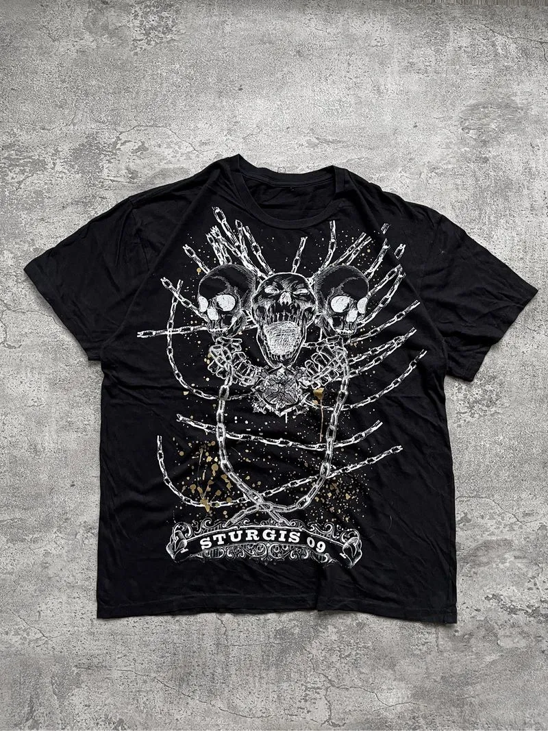 Vintage Y2K 2009 Grunge Goth Skull Sturgis  T-shirt photo 1