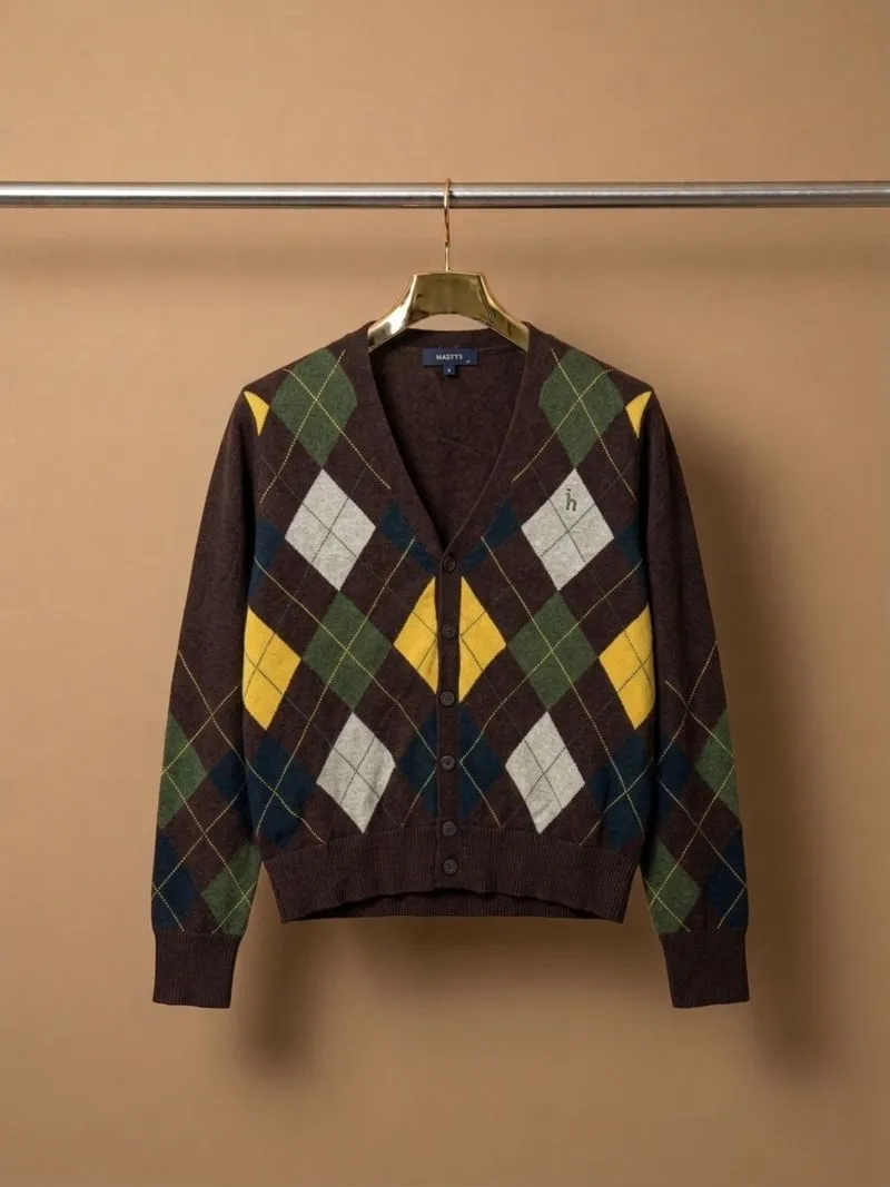 Hazzys Cardigan Knitwear Unisex Rajut Motif Argyle photo 1