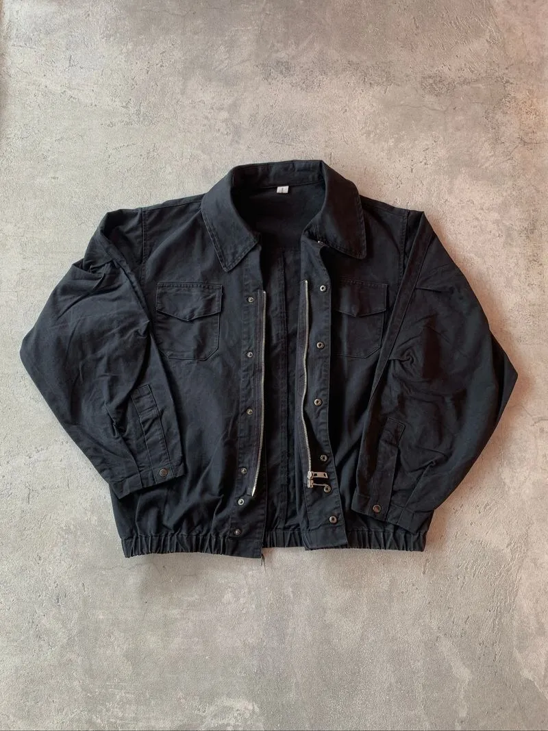 Work Jacket Canvas Cotton Black Double Zipper Boxy Fit photo 1