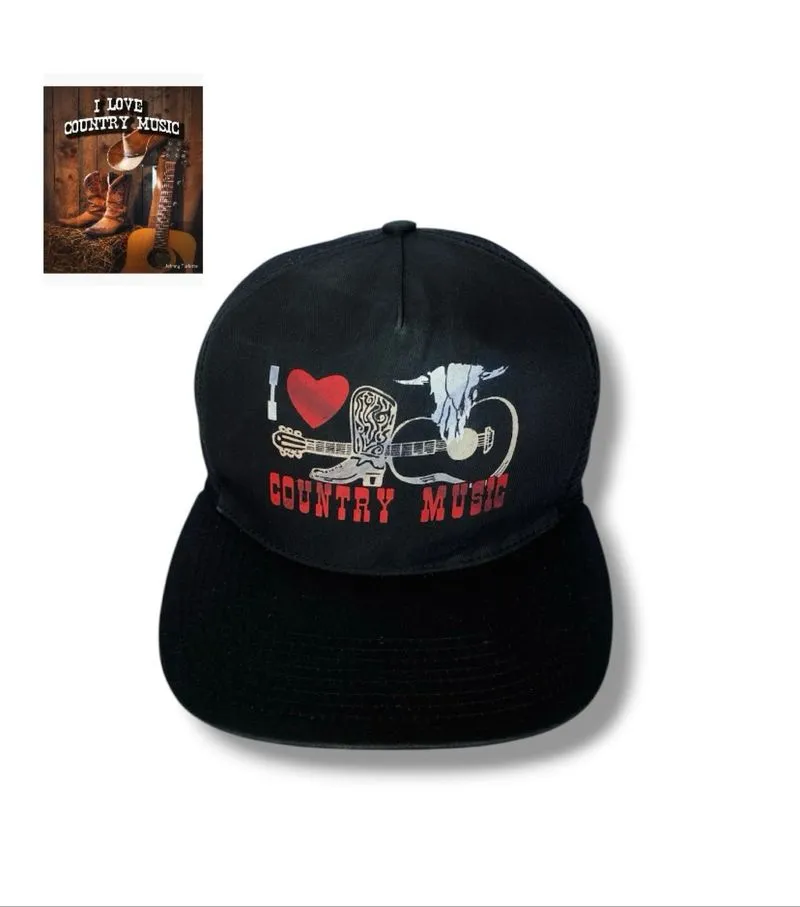 topi Vintage I love country music hear guitar cowboy boot photo 1