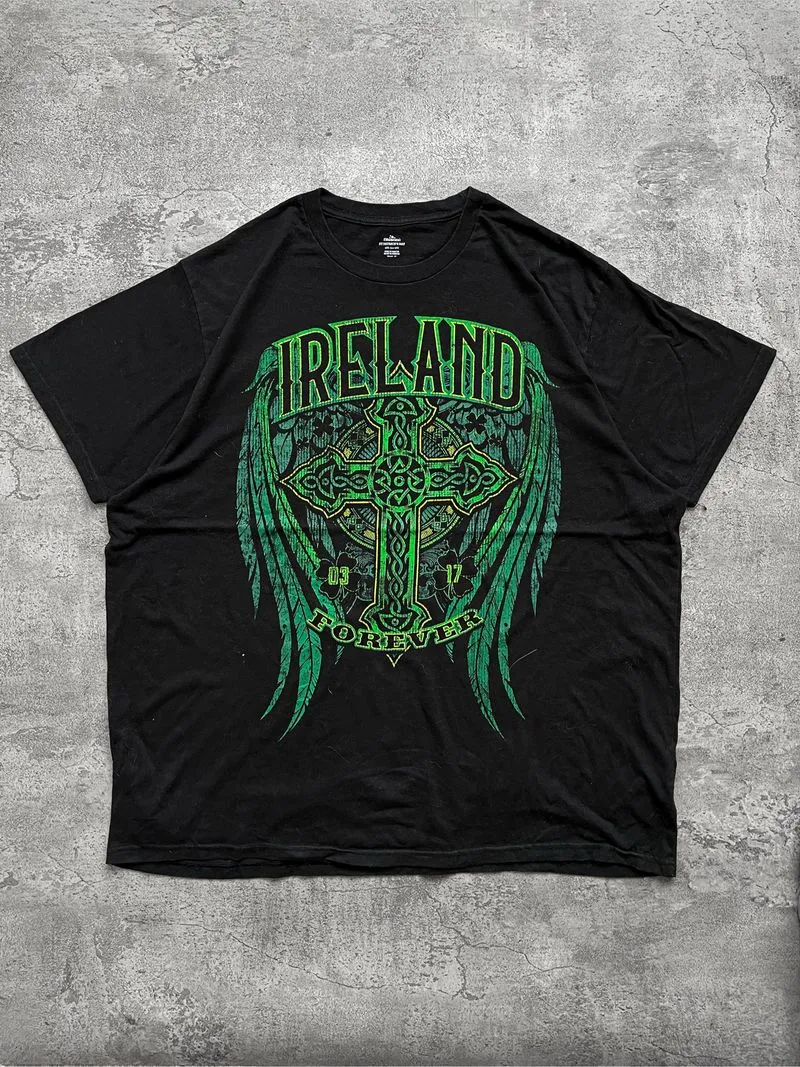 Y2K Ireland Forever Cross Goth Grunge T-shirt photo 1