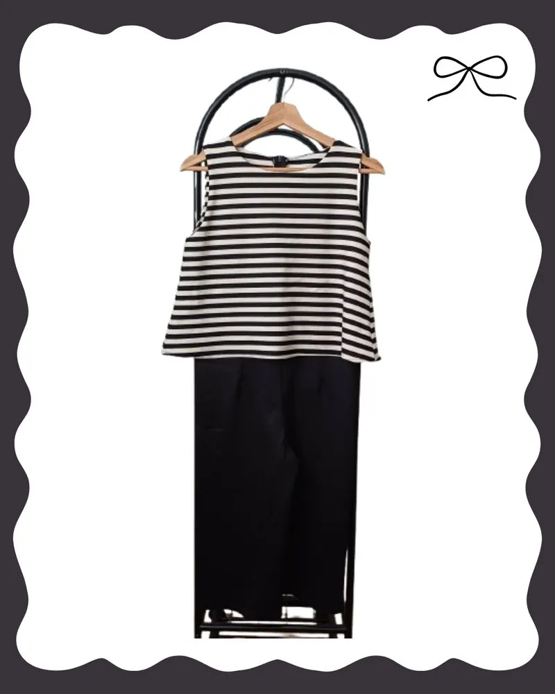 Sleeveless Black-White Striped Jumpsuit photo 1