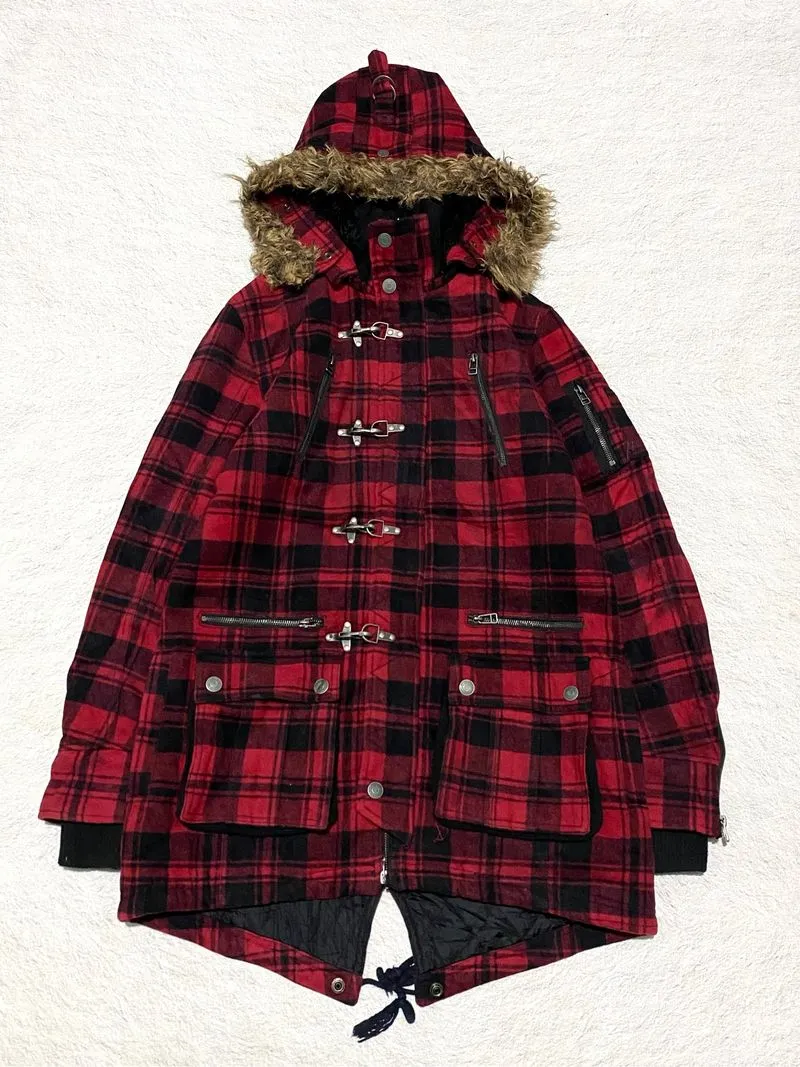 In The Attic Plaid Fireman Clasp Fur Jacket photo 1