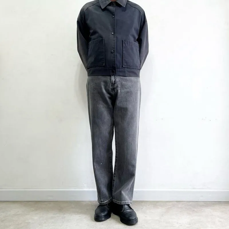 Pour pour denim longpants washed grey jeans, Loose Straight  photo 1