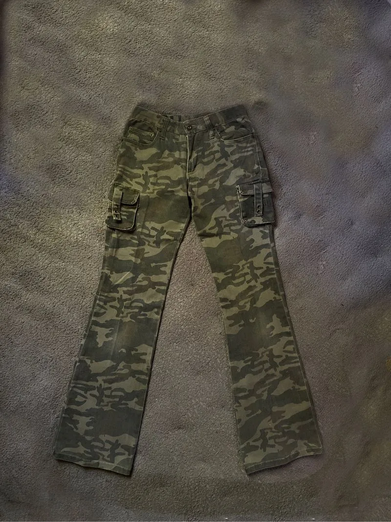Y2k Camouflage Cargo Flare Pants photo 1