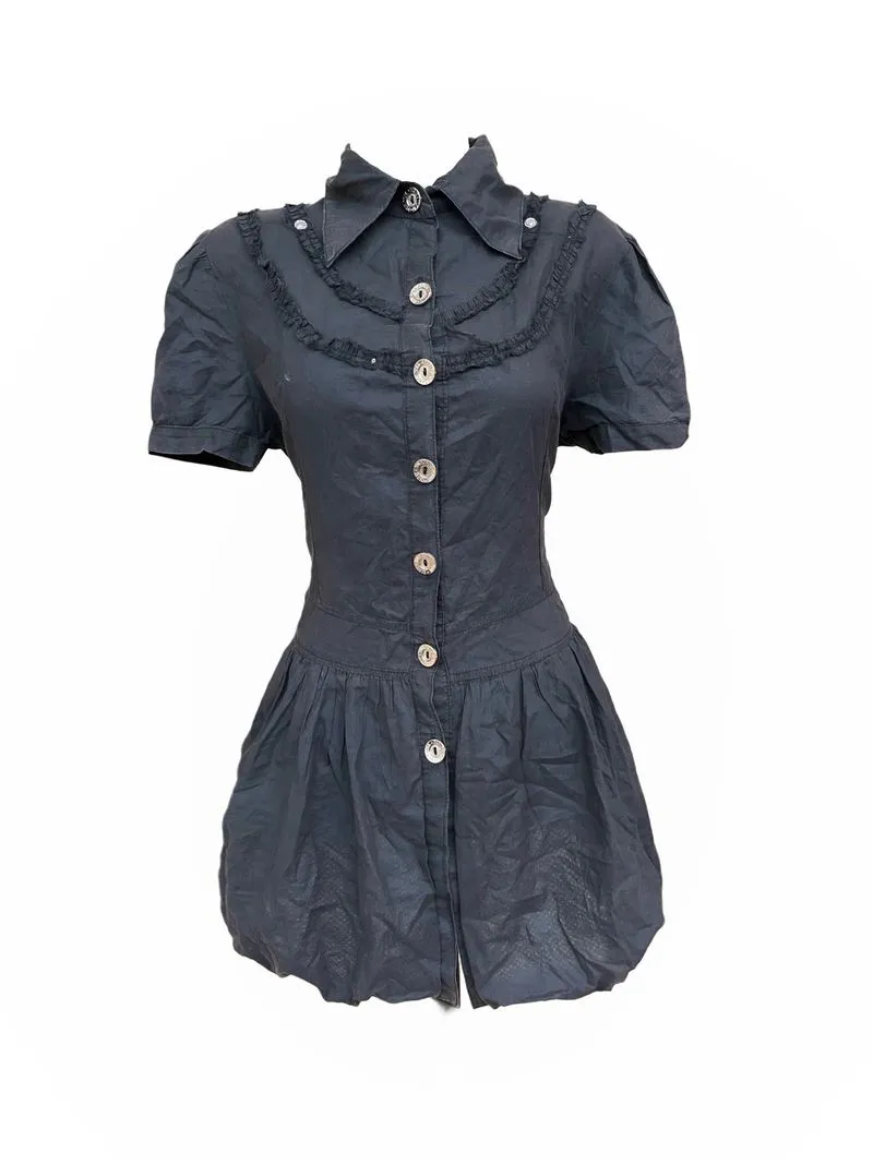 victorian gothic puff sleeve black button up dress photo 1