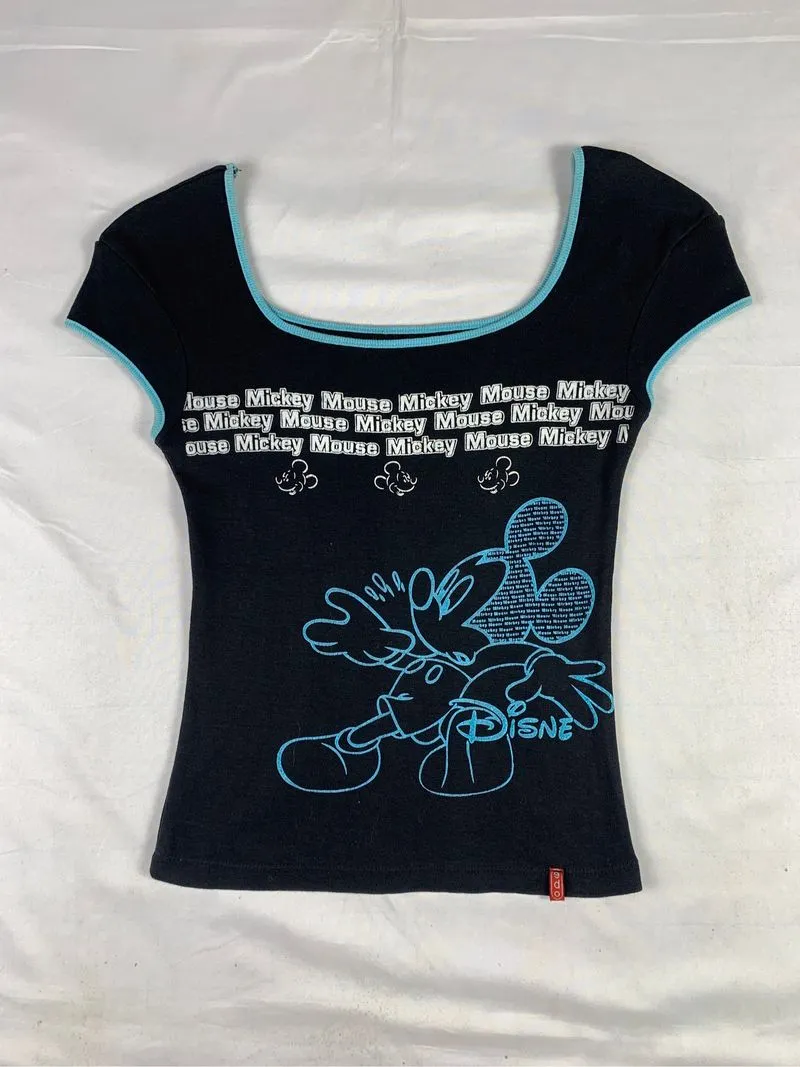 2000s Mickey Mouse Square Neck Ringer Fitted Tee (S) photo 1