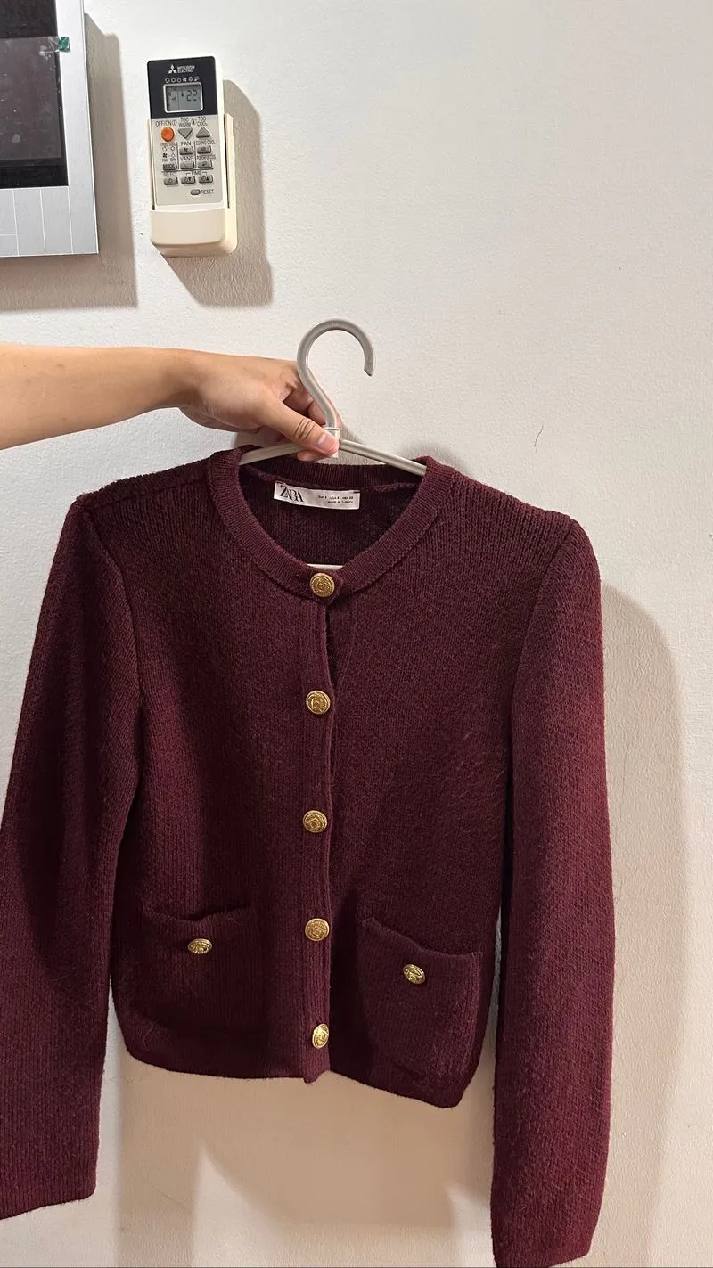 knit cardigan zara maroon photo 1