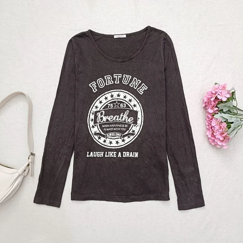COLZA Fortune Graphic Long Sleeve Tee Y2K Grunge Harajuku Ae photo 1