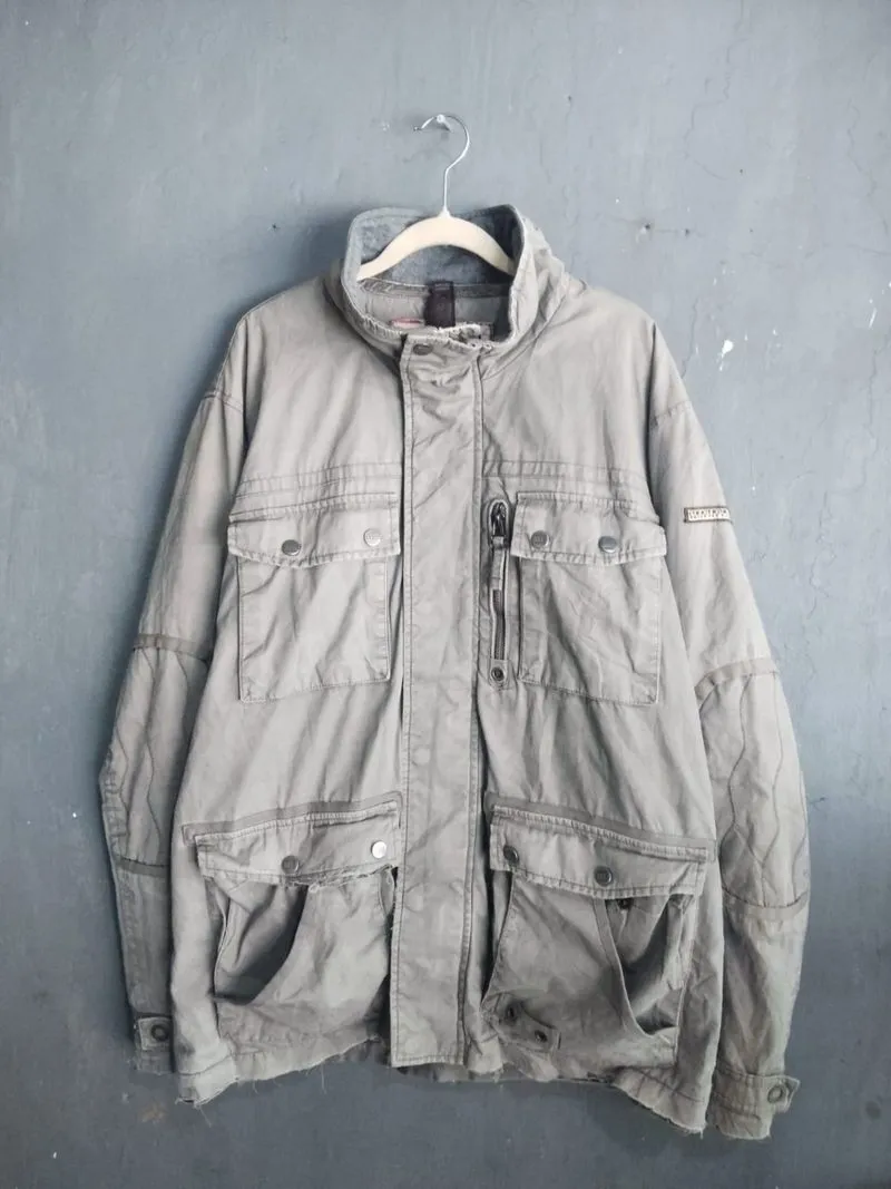 Napapijri Streetwear Vintage Leather jacket Pria silver gray photo 1