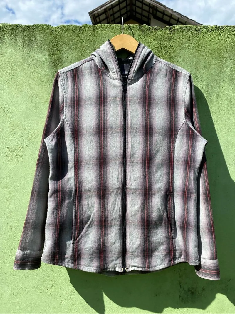 Net Man Slim Fit Classic Grey Plaid Hoodie Full Zip Casual photo 1