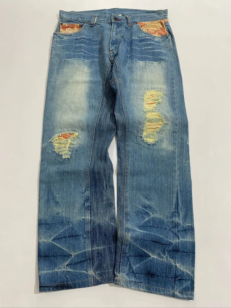 Karakuri vintage baggy y2k washed faded ripped super wideleg photo 1