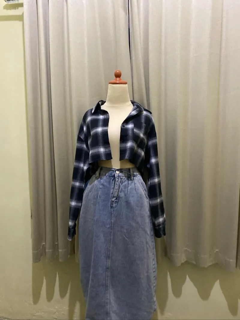 korean style baggy Casual Lengan Panjang Wanita Crop Top Kem photo 1