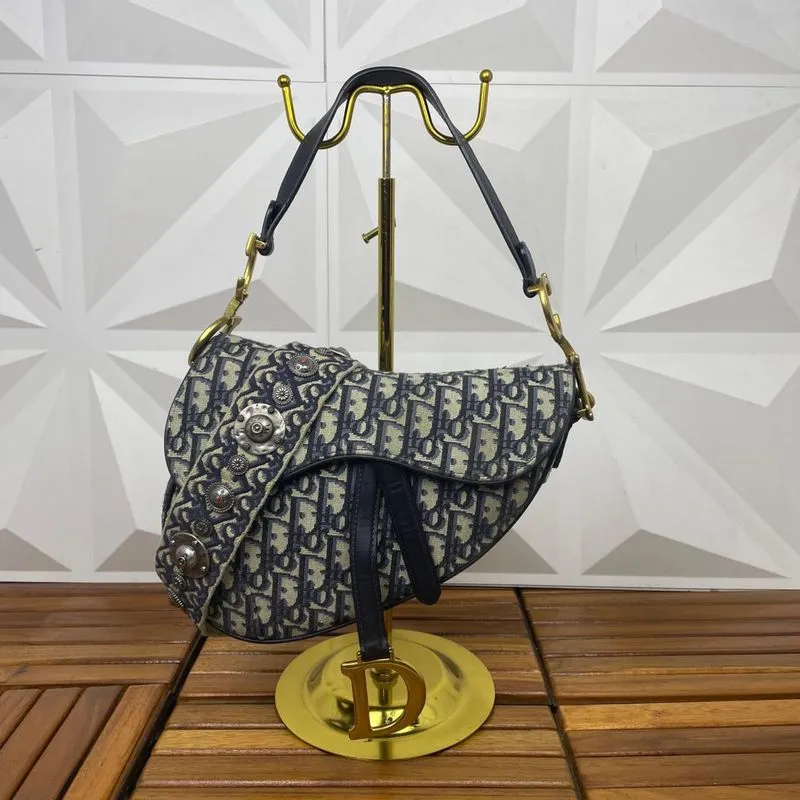 Christian Dior Oblique Saddle Bag Blue canvas photo 1