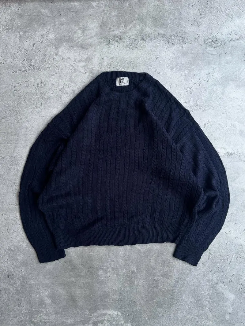 AG OD knitwear textured cable basic sweater photo 1