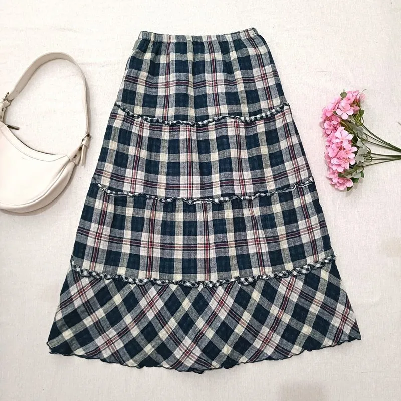 “Rok Panjang Plaid Tiered – Soft Morikei Vintage Aesthetic  photo 1