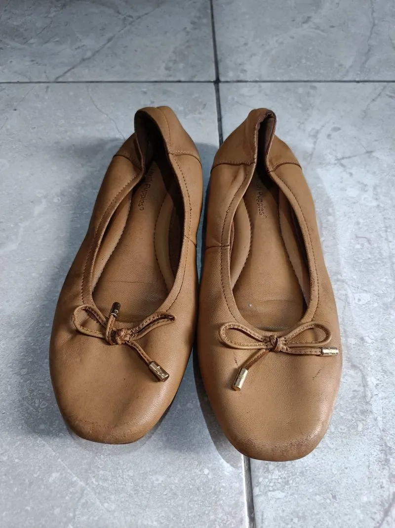 Sepatu Kulit Flat Shoes Hush Puppies Virginia Brown Size 38 photo 1