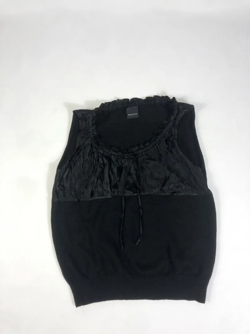 Playlord Black Ruffle Neck Sleeveless Knit Top photo 1