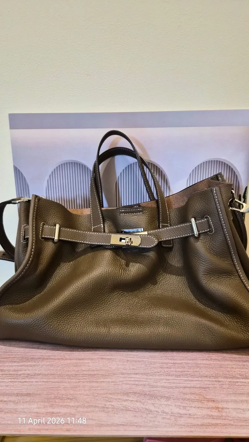Inspired by Rabeanco Structured Leather Tote – Olive Taupe photo 1